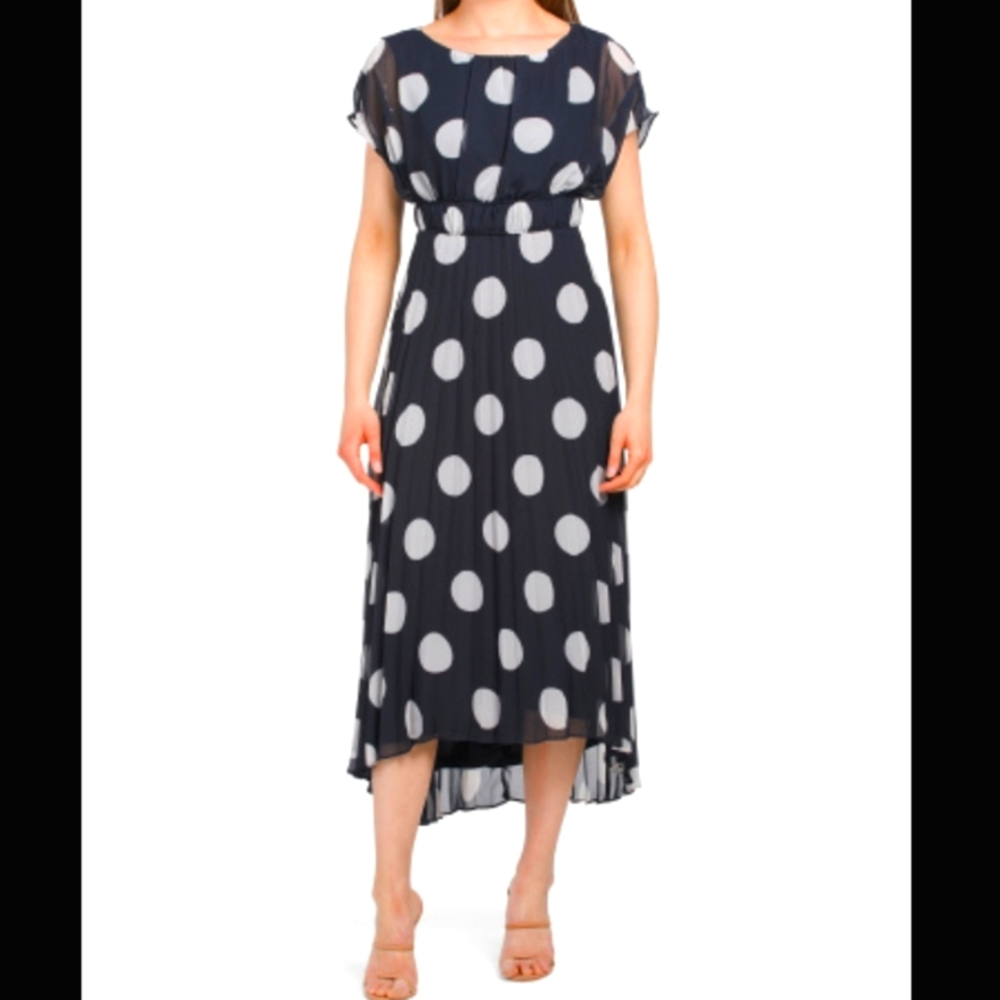 Pleated Polka Dot Chiffon Dress
